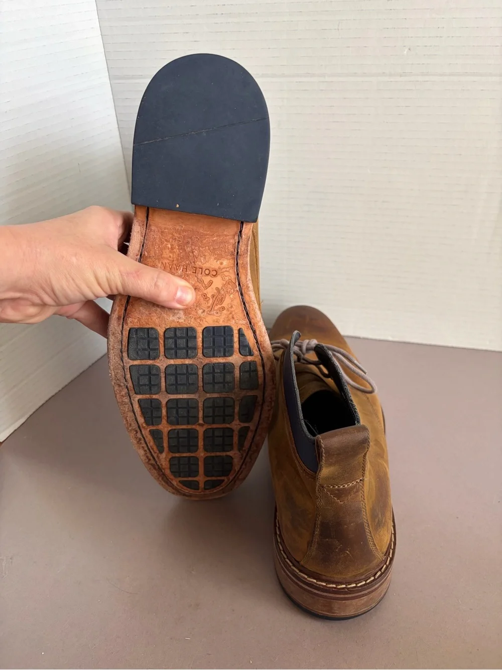 Cole Haan Brown Leather Chukka Boots with Navy Collar